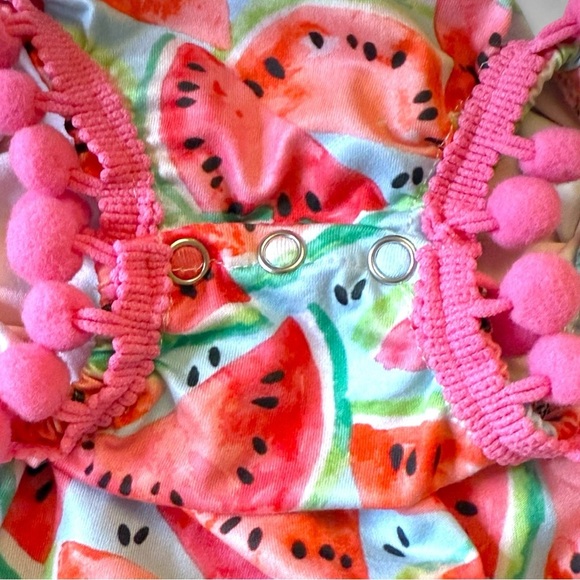 Clover Cottage Baby Boutique Watermelon Pom Pom Baby Girls Romper 0-6M NWOT - Picture 5 of 7